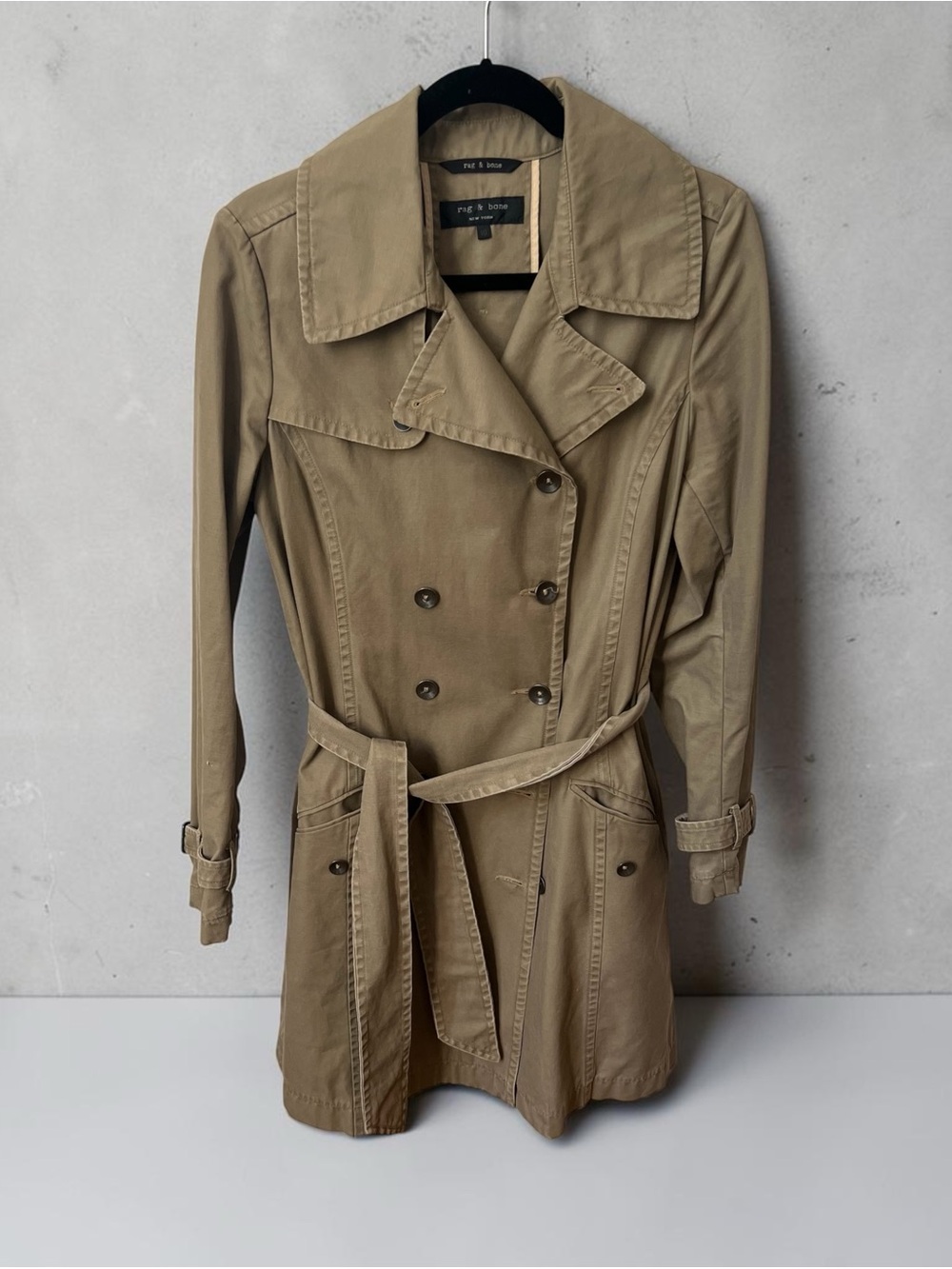 rag & bone Tan Double-Breasted Trench Coat with Belt